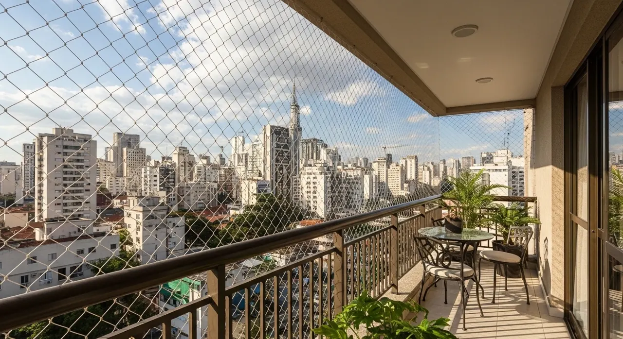 Rede de proteção em sacada de apartamento – atendimento no Presidente Dutra
