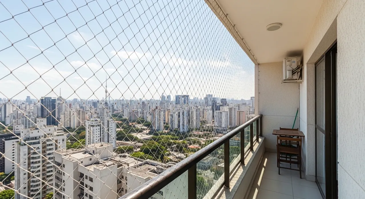 Rede de proteção em sacada de apartamento – atendimento na Vila Guarani