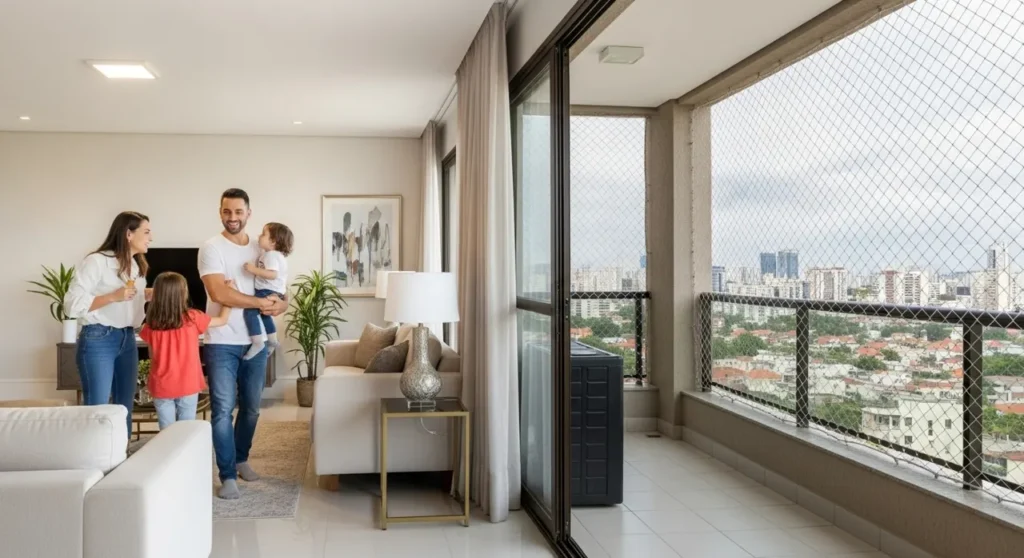 Rede de proteção em sacada de apartamento – atendimento na Vila Ibirapuera